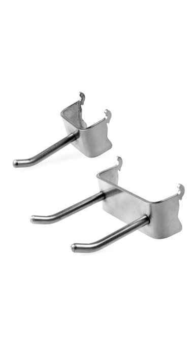 Nerūdijančio plieno kabliukas perforuotai lentai, viengubas - vielos storis 5mm, 50 mm P8008 Nerūdijančio plieno kabliukas perforuotai lentai, viengubas - vielos storis 5mm, 50 mm P8008
