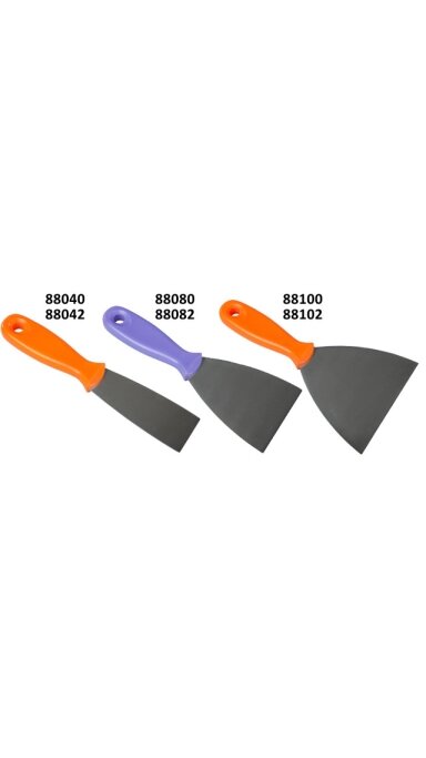 Nerūdijančio plieno mentelė su plastikine rankena 40mm - standi 1mm mėlyna 88042-2 Nerūdijančio plieno mentelė su plastikine rankena 40mm - standi 1mm mėlyna 88042-2